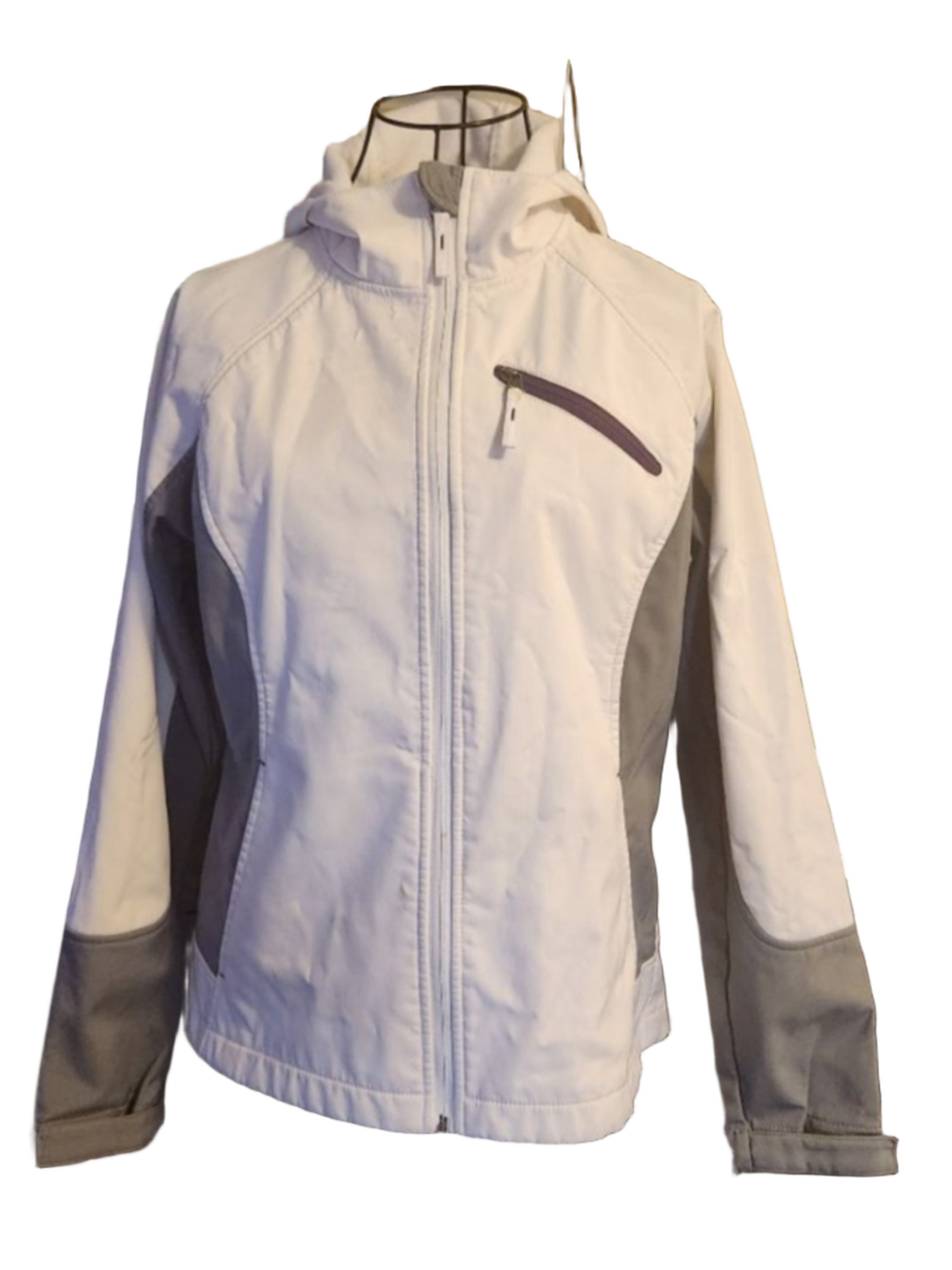 Free Tech White & Gray Hooded Jacket Size Small